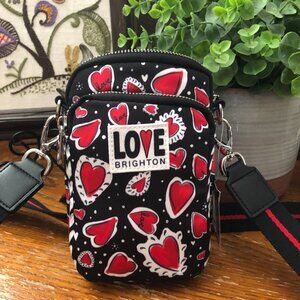 ❤️Brighton Love Hearts A Flutter Utility Crossbody Black Novelty Print Bag NWT